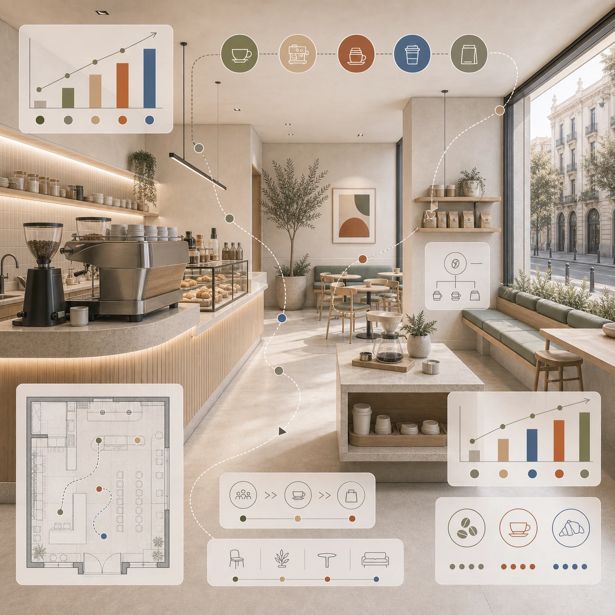 Diseño de cafeterías specialty rentables en Madrid