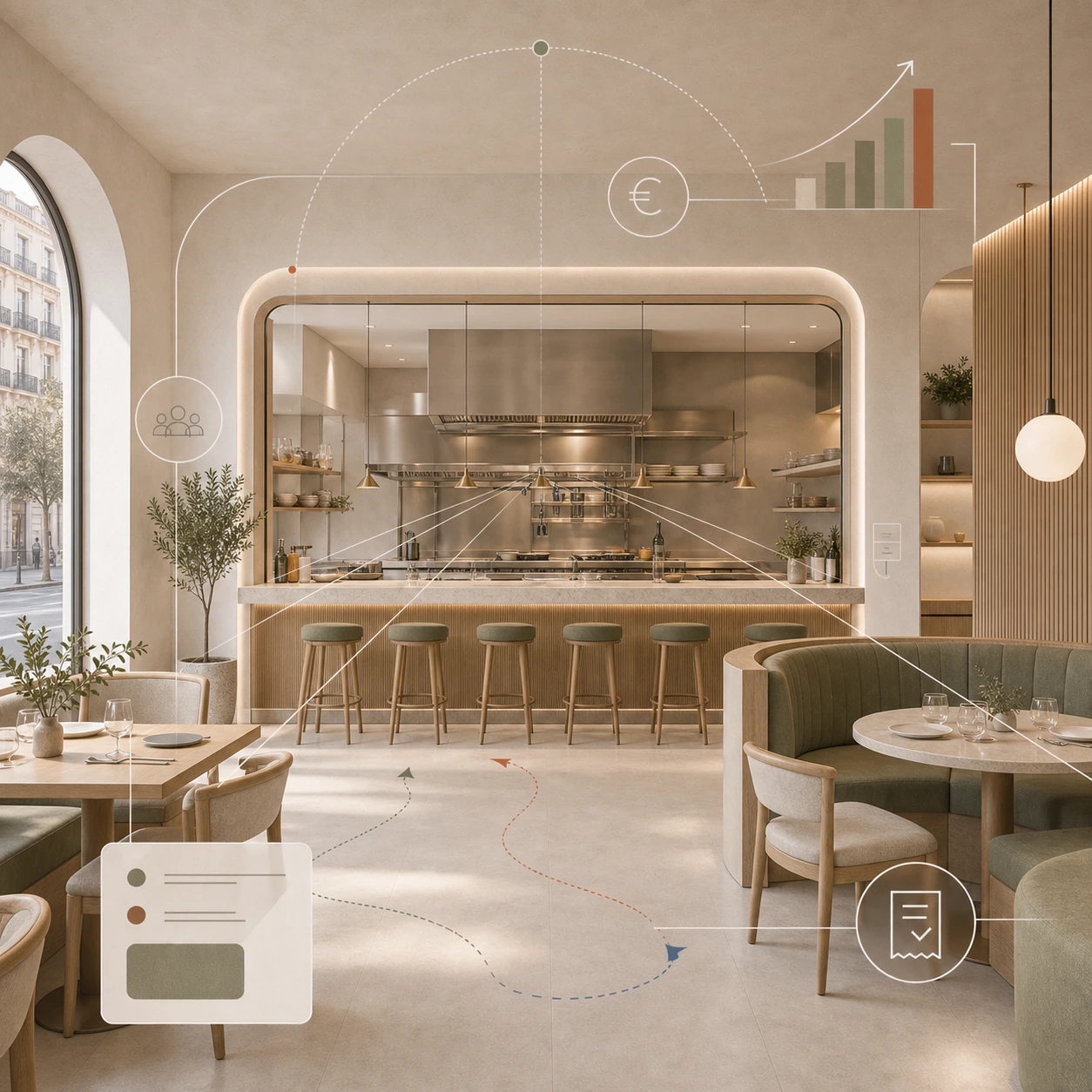Diseño de cocina vista para restaurantes