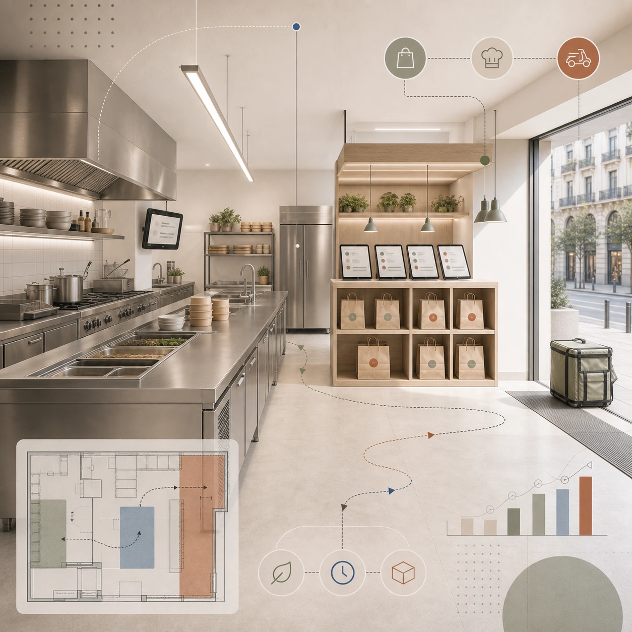 Diseño de dark kitchen en Madrid: flujo, instalaciones y rentabilidad