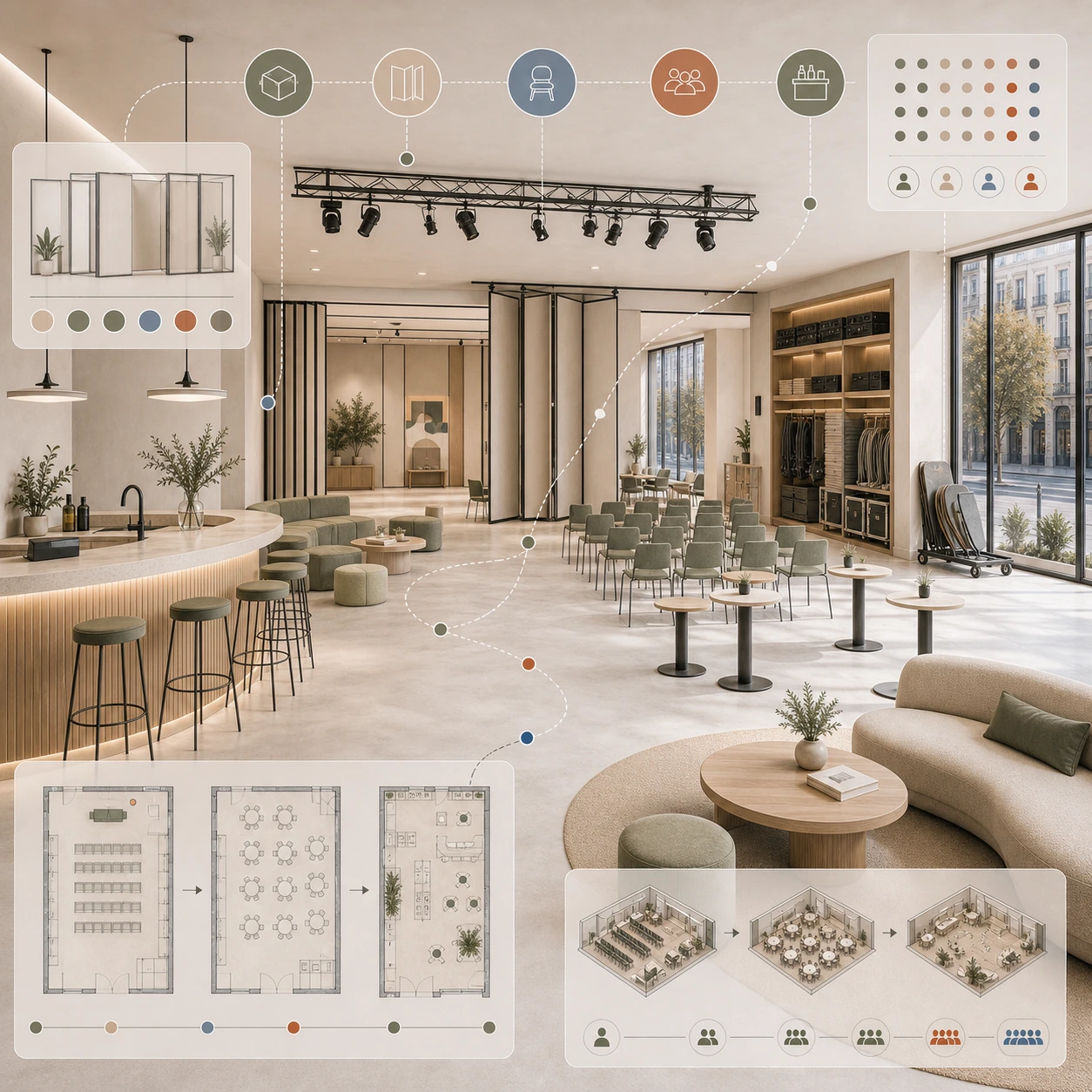 Diseño de espacios de eventos flexibles en Madrid