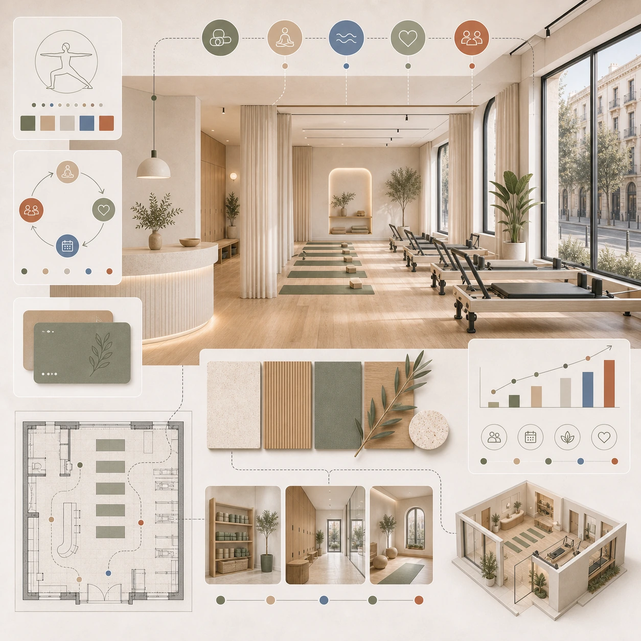 Diseño de estudios boutique de yoga y pilates