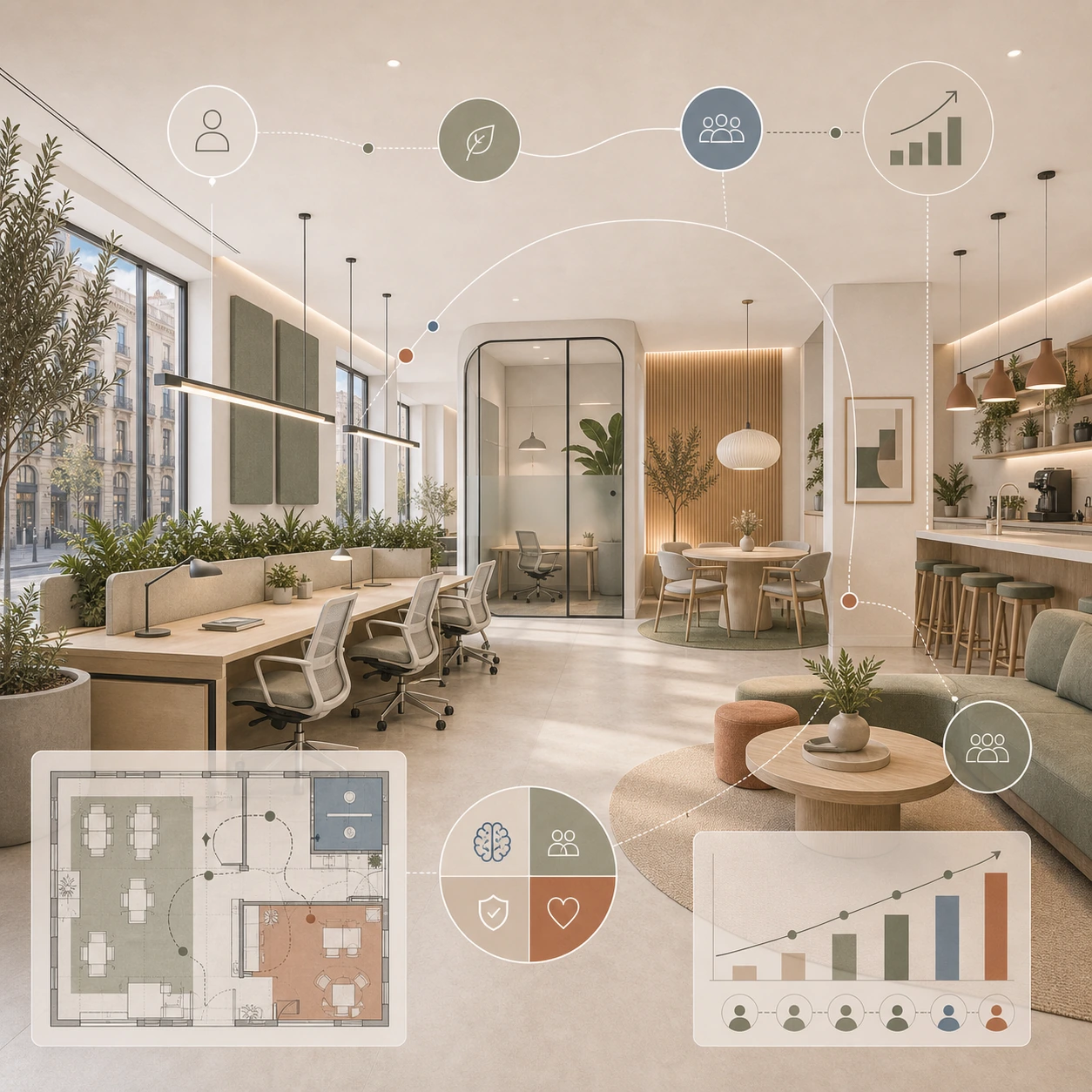 Diseño de oficinas para retención y productividad en Madrid